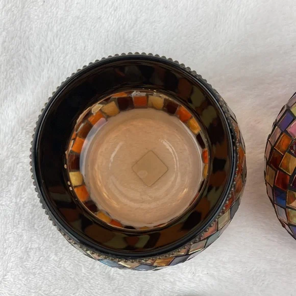 Partylite Mosaic Glass Candle Holders - Brown and Gold Set of 2 - Picture 7 of 16